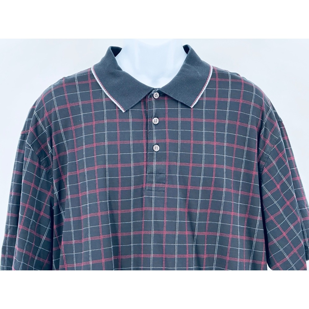 TASSO ELBA GOLF Black & Red Window Pane Check Short Sleeve Polo Shirt Men's XL